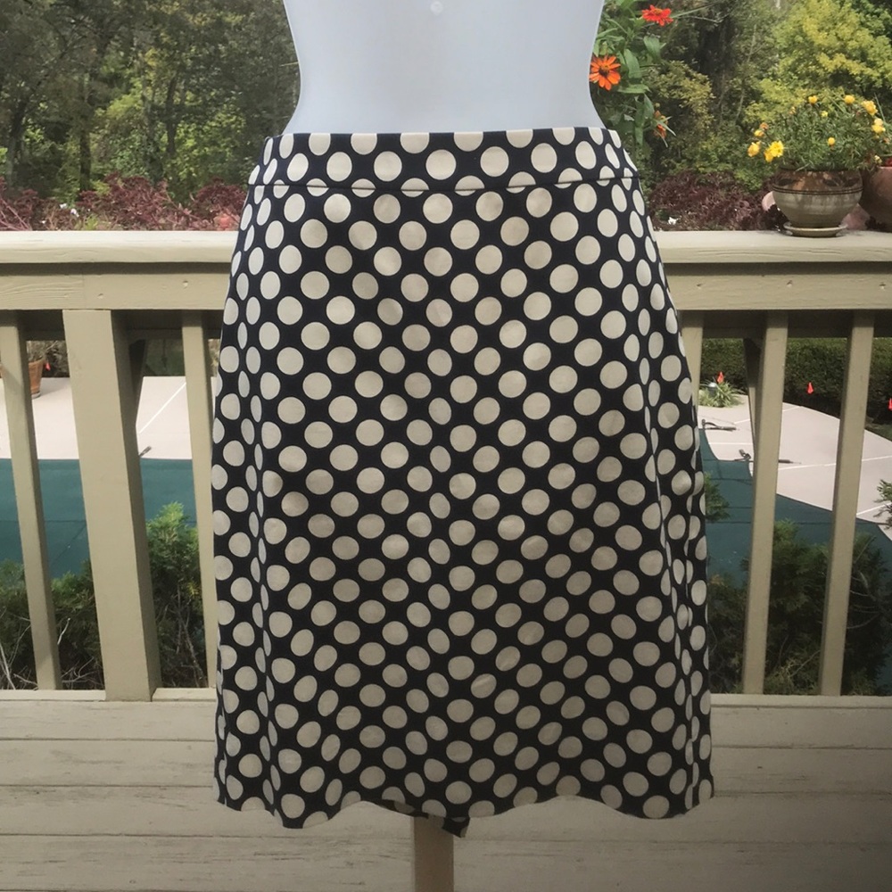 J. Crew Navy and White Polka Dot Pencil Skirt